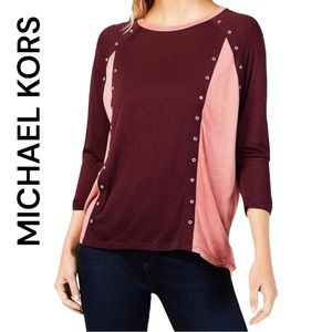 Michael Kors Cordovan Top Color Block Pink, Burgundy with Grommet accent. Large